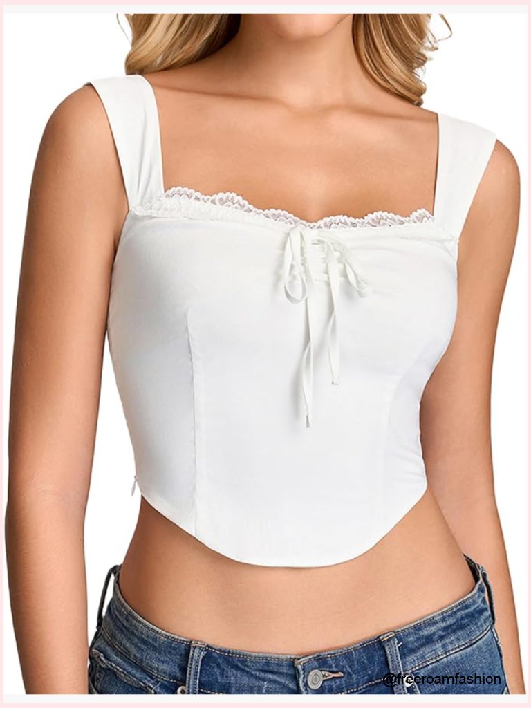 Lace Corset Top Square Neck Bustier Y2k Going Out Crop Top